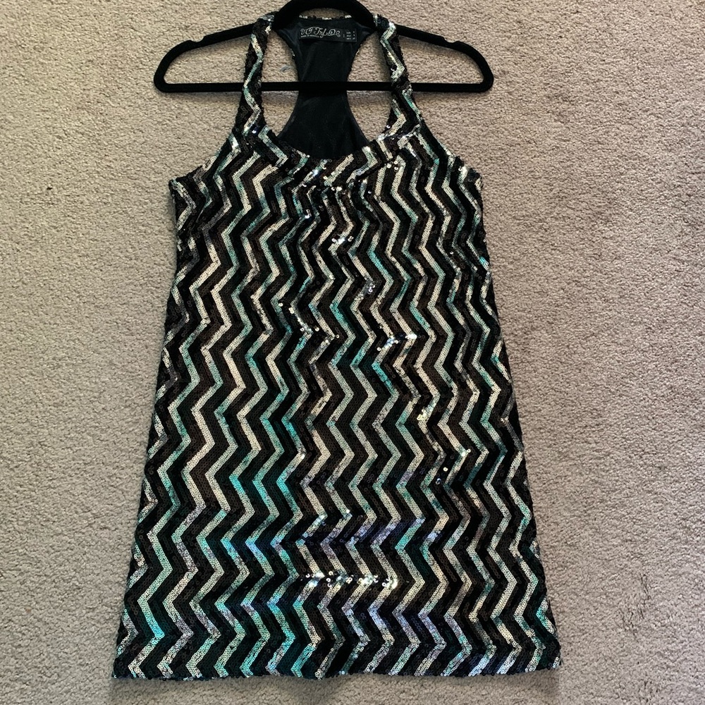 Zara Silver Black Sequin Cocktail Dress Small